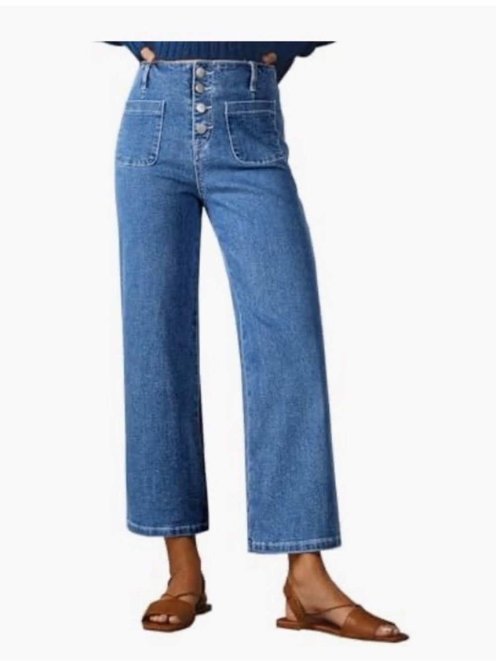 High-Rise Button-Front Wide Leg Women’s Jeans - Blue